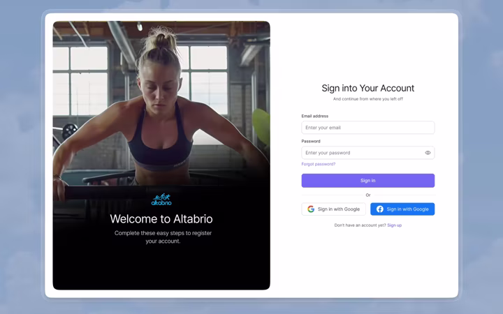 The sign in, with what the product is sitting beside the form
