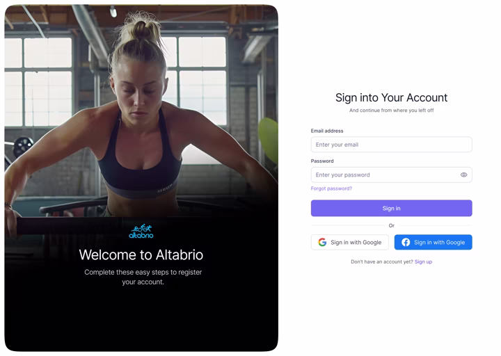 The sign in, with what the product is sitting beside the form