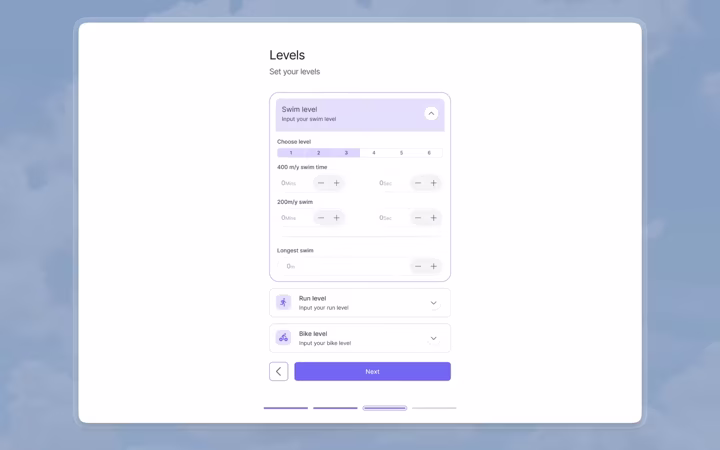 Setting training levels as one short step in a sequence, with progress shown