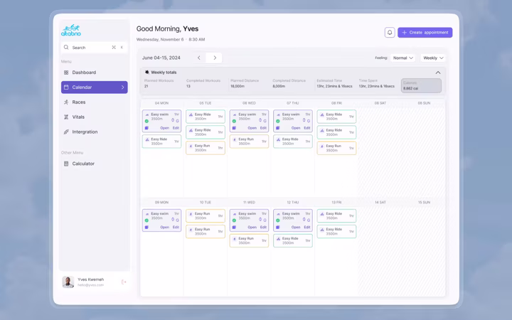 The calendar, built from the same sidebar, header and row styles