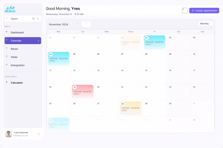 The calendar, built from the same sidebar, header and row styles