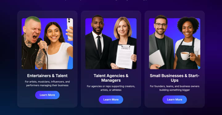 Three audiences as three doors: talent, agencies and managers, and small businesses
