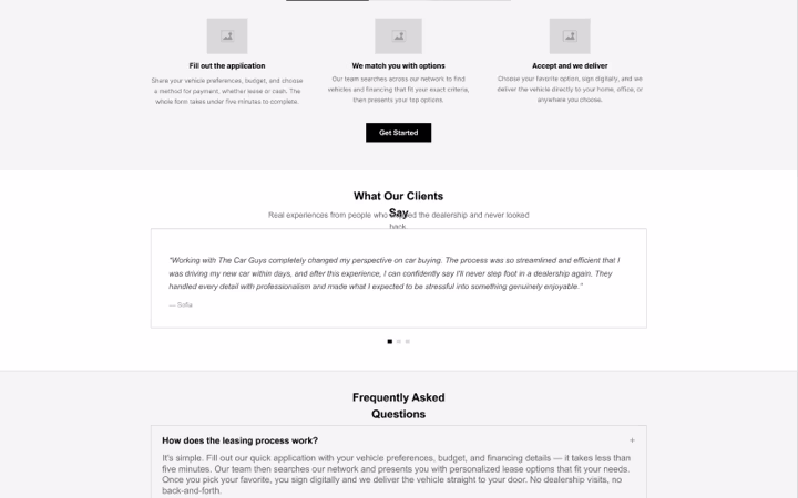 The home page wireframe in grey, sections blocked out with no photography