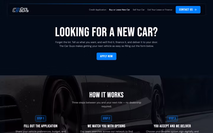Buy or lease a new car, the first of the three service pages