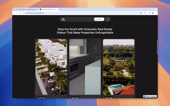 The portfolio grid, vertical tiles in the shape the films are actually watched in