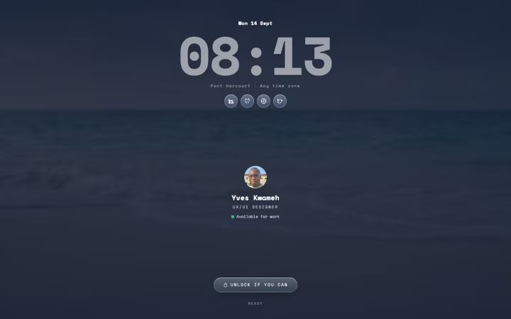The lock screen, with the clock and the unlock button that moves