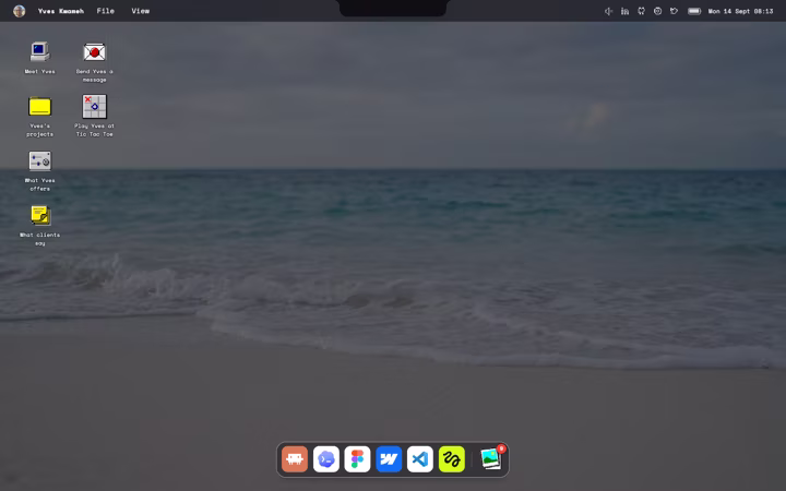 The desktop, with draggable icons and the dock
