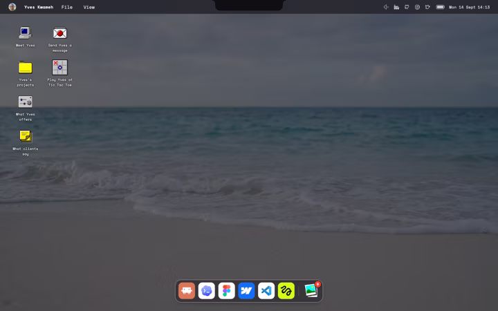 The desktop, with draggable icons and the dock