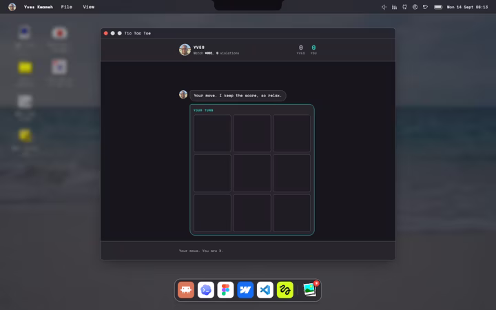 Tic Tac Toe, rigged, with a conversation beside it