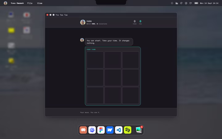 Tic Tac Toe, rigged, with a conversation beside it