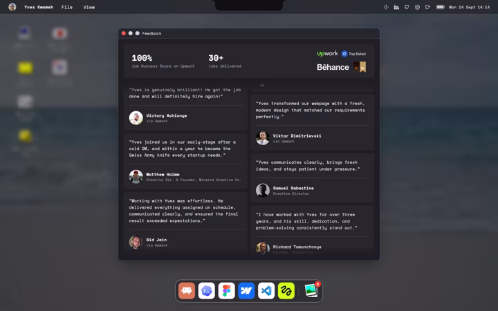 Feedback, client quotes scrolling past