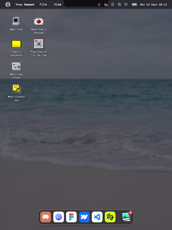 The desktop at tablet width, icons reflowed into a grid