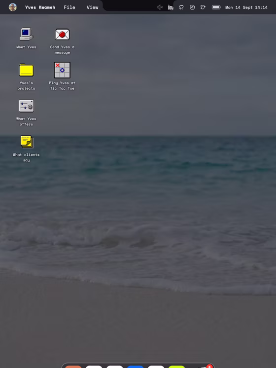 The desktop at tablet width, icons reflowed into a grid